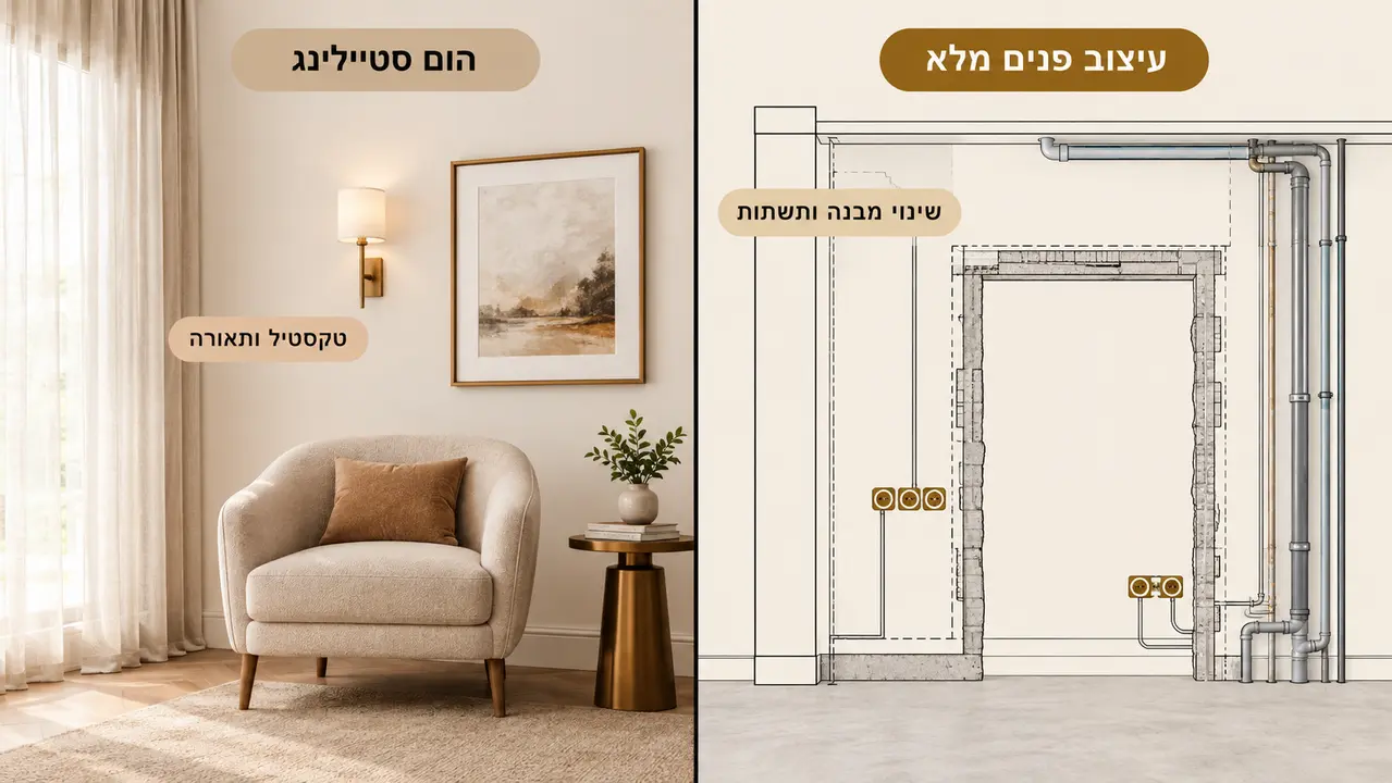מה ההבדל בין עיצוב פנים מלא להום סטיילינג?
